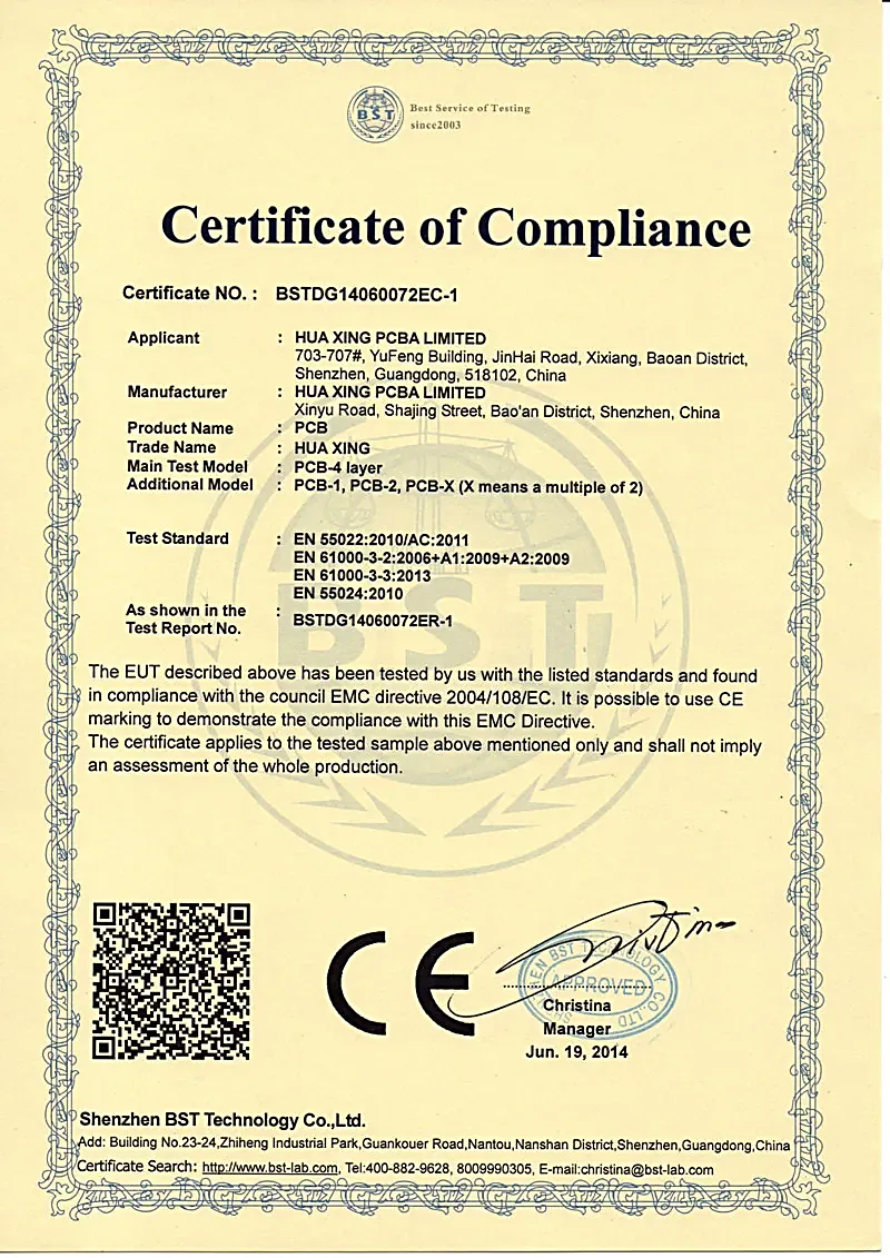 CE conformity declaration for assembled electronics