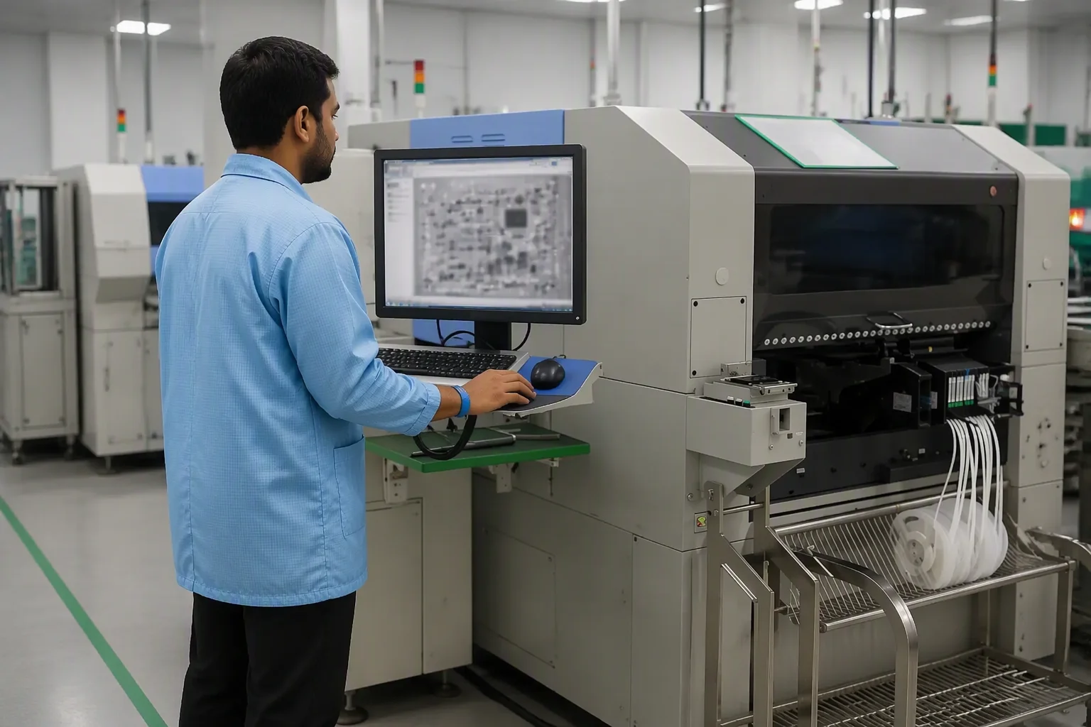X-ray inspection machine imaging the hidden joints of a circuit board